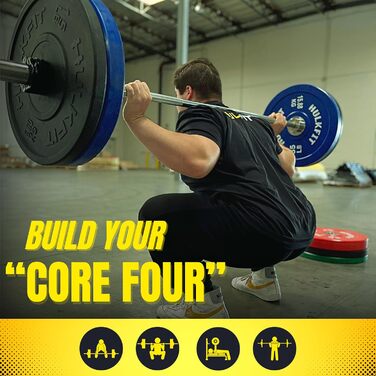 HulkFit кольоровий олімпійський диск із гуми 5,1 см зі сталевою втулкою для силових тренувань, важкої атлетики та кросфіту, одиничний, пара або комплект