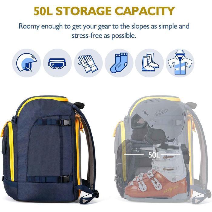 Рюкзак для лижного спорядження Unigear 50L/70L з кишенею для шолома, блакитний, 50/70 літрів
