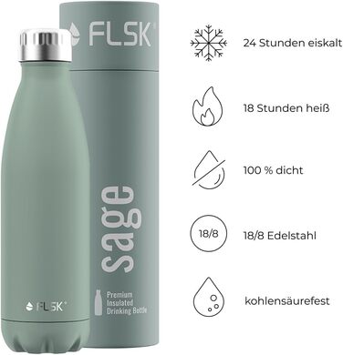 Термобутилка FLSK 500 мл з нержавіючої сталі, преміум, герметична, для газованих напоїв, зберігає холод до 24 годин і тепло до 18 годин (зелена)