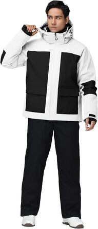 Комплект гірськолижний чоловічий HOTIAN: куртка та штани, дихаючий, водонепроникний, вітрозахисний, знімний капюшон, для сноуборду, розмір XL, чорний та білий