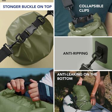 Водонепроникний мішок Unigear Dry Bag 2L/5L/10L/20L/40L для каяку, риболовлі, кемпінгу, пляжу, з кишенею для телефону та ременями, армійний колір
