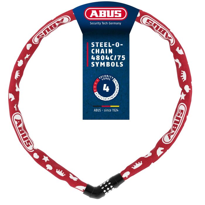 Дитячий ланцюговий замок ABUS Steel-O-Chain 4804C SYMBOLS з кодовим замком, червоний, 75 см, рівень безпеки 4