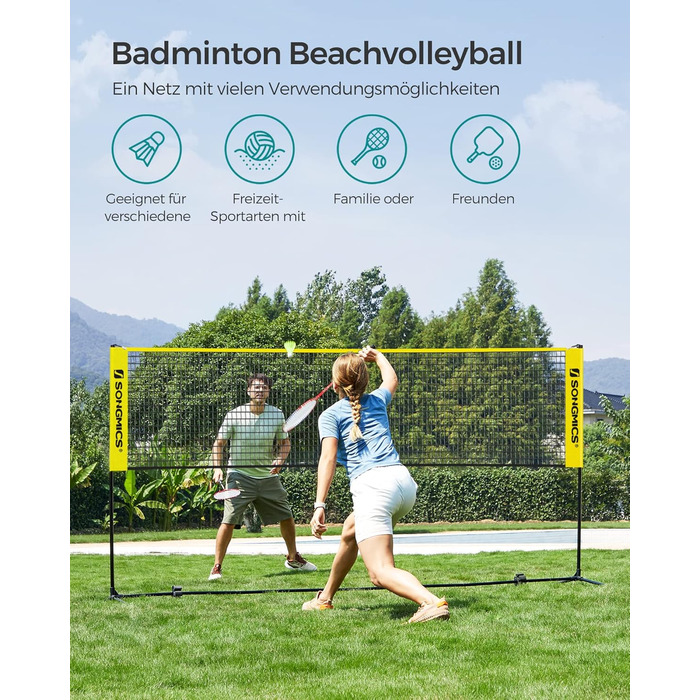 SONGMICS М'ячна сітка для бадмінтону та волейболу, регульована висота, 3 м, жовта