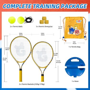 Набір для гри в теніс JOY SPOT: 2 ракетки, м'яч для відбивання, тенісні м'ячі зі шнуром та сумка для початківців, дітей та дорослих, тренувальний інвентар для ігор на вулиці та в саду