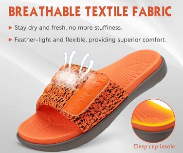 Чоловічі шльопанці ONCAI для душу та басейну з липучкою, відкриті, спортивні, літні, для дому, м'яка гумова підошва, розмір 40-49 (44 EU, помаранчевий)