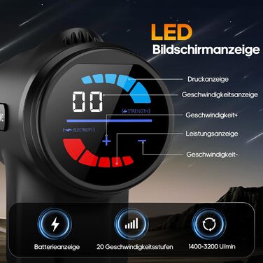 Масажер для м'язів AERLANG з підігрівом та LED-дисплеєм, 20 режимів, 7 насадок