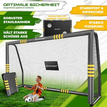 Ворота для футболу KESSER® для саду: міцні, для тренувань на вулиці, з UV-стійкою сіткою, сталевий каркас з покриттям, земляні кілки, насос, фішки, аксесуари для монтажу (240см, антрацит)