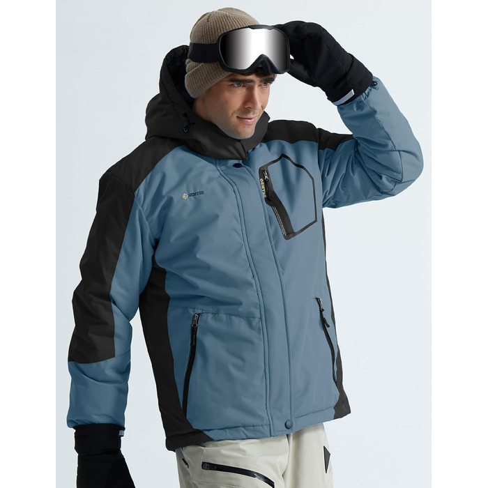 Чоловіча водонепроникна лижна куртка GEMYSE з флісовою підкладкою, вітрозахисна, зимова куртка з капюшоном (S, чорний/сірий)