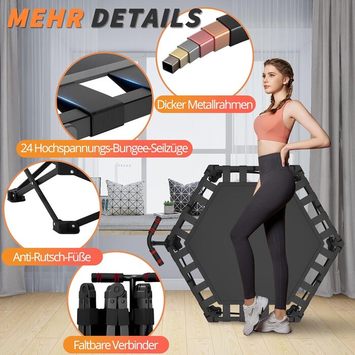 Трамплін для фітнесу в приміщенні, 106 см, з регульованими ручками, вантажопідйомність 200 кг, для фітнесу та аеробіки, складаний та портативний