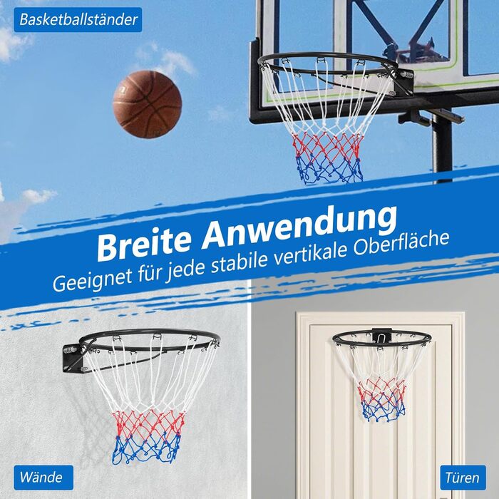 Баскетбольне кільце Gymax Ø45/37 см з сіткою та кріпленням для вулиці/залу, чорне