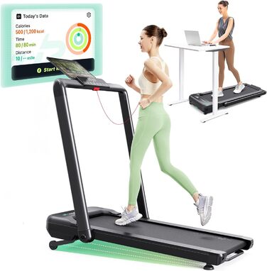 Бігова доріжка UREVO Strol 2S Pro 3-в-1, розумна, складна, 1-12 км/год, з APP, автоматичний нахил, подвійний дисплей, для дому та офісу