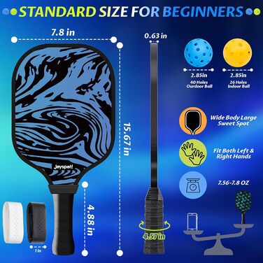 Набір для піклболу JOY SPOT! 2 ракетки, 4 м'ячі, сумка – Легкі ракетки з фібергласовою поверхнею для чоловіків, жінок та початківців – Ідеально для гри в приміщенні та на вулиці