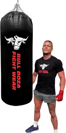 BULL DOZA FIGHT WEAR самонаповнюваний боксерський мішок XL 4FT, для MMA, боксу, кікбоксингу, Муай Тай, тхеквондо, з підвісними ланцюгами, карабіном, чорний, для єдиноборств
