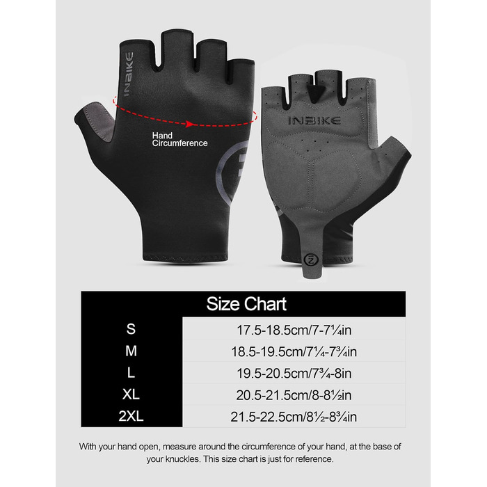 Велосипедні рукавички INBIKE літні напівпальцеві дихаючі, з еластичністю, для шосе та MTB, 3 мм SDR, антиковзаючі, з світловідбиваючими елементами, чорні, чоловічі/жіночі