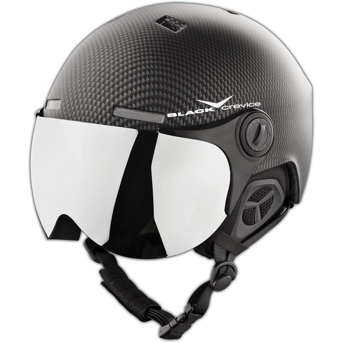 Шолом гірськолижний BLACK CREVICE Saalbach з візором (пілотський стиль) чорний/білий, унісекс, 54-57 см