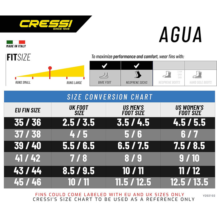 Ласти для плавання Cressi Agua, розмір 43/44, сині, для чоловіків та жінок