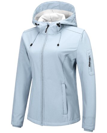 Жіноча мембранна куртка Outdoor Ventures Softshell: водонепроникна, дихаюча та вітрозахисна функціональна куртка з капюшоном для демісезону, небесно-блакитна, 4XL