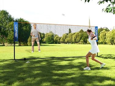 Сітка для бадмінтону, волейболу, тенісу, 5м, регульована висота 107/120/155см, блакитно-помаранчевий колір, для саду, залу, вулиці