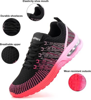 Жіночі кросівки для бігу Hitmars: спортивні, дихаючі, з амортизацією, антиковзкі, легкі, для вулиці, фітнесу, ходьби, рожеві та червоні, розмір EU 36-42