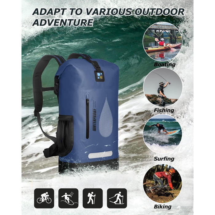 Водонепроникний рюкзак IDRYBAG 30L: для каякінгу, кану, кемпінгу та подорожей (синій)