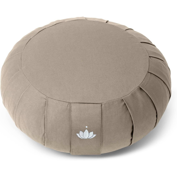 Подушка для медитації Lotuscrafts Zafu - 15 см, з наповнювачем з пшениці, бавовна органічна, GOTS сертифікат, вишивка (світло-бежевий)