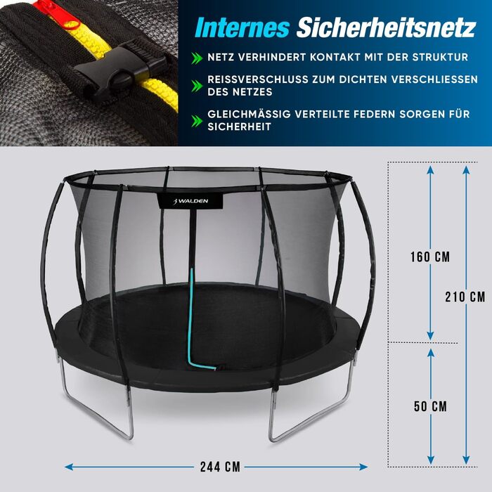 Батут для саду Outdoor, діаметр 244 см (8FT) з захисним оградою та м'якими ніжками. Дитячий батут для активних ігор та фітнесу, витримує до 100 кг.