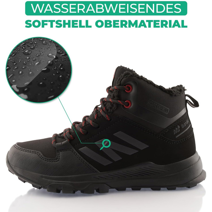 Черевики для ходьби Softshell для жінок та чоловіків, зимові, з утеплювачем, для туризму. Кольори: бежевий, чорний, зелений. Розміри: 36 EU, чорний/червоний