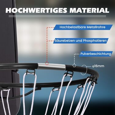 Баскетбольне кільце Gymax Ø45/37 см з сіткою та кріпленням для вулиці/залу, чорне