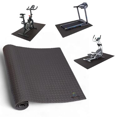 Захисний килимок для бігової доріжки, еліптичного тренажера та йоги 200x100 см, товщина 7 мм, протиковзний, чорний