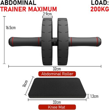 Ролер для пресу YIFMOO з килимком для колін, комплект ролера для пресу YIFMOO, тренажер для пресу для початківців та професіоналів, неслизький тренажер для пресу для дому, фітнес-обладнання (двоколісний)