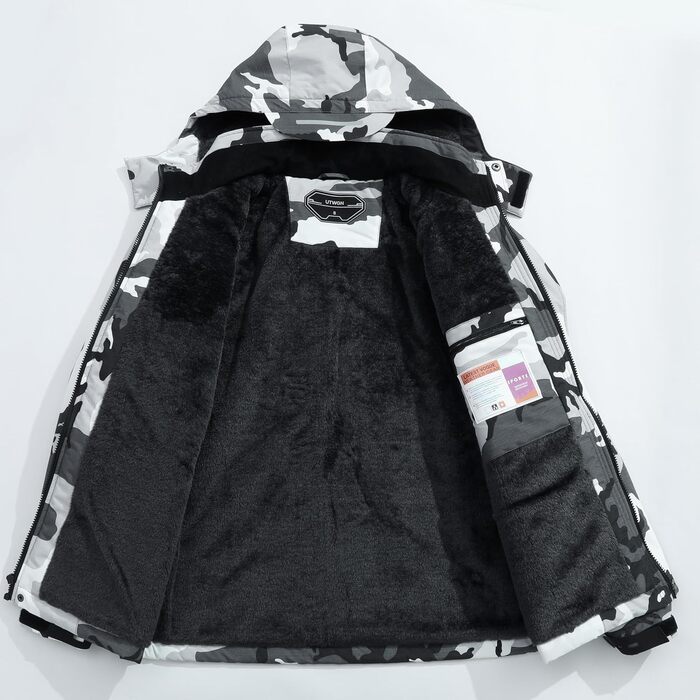 Чоловіча зимова куртка для сноуборду та лиж, водонепроникна, вітрозахисна, з капюшоном, камуфляж, чорний колір