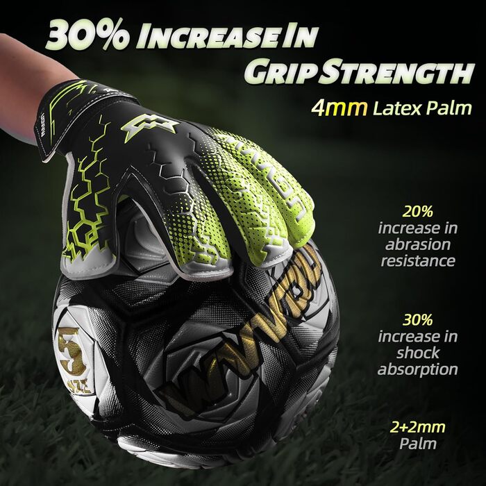 Воротарські рукавички WVVOU для дітей та дорослих, дитячі та юніорські, з технологією Fingersave, для тренувань та ігор, чорні