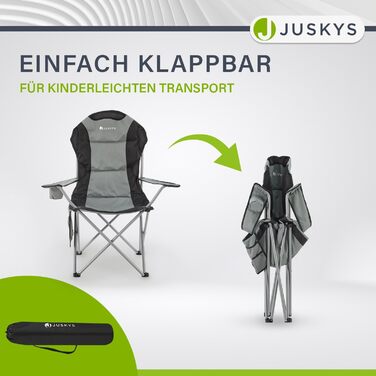 Крісло для кемпінгу Juskys Lido складне з підсклянником, кишенею та сумкою для перенесення. Зручне крісло для відпочинку з підлокітниками та спинкою. 4 кольори (сірий)
