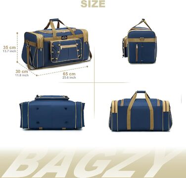 Спортивна сумка для подорожей BAGZY 70 л, велика водонепроникна дорожня сумка-даффл для залу, кемпінгу та відпустки (Жовто-синя)