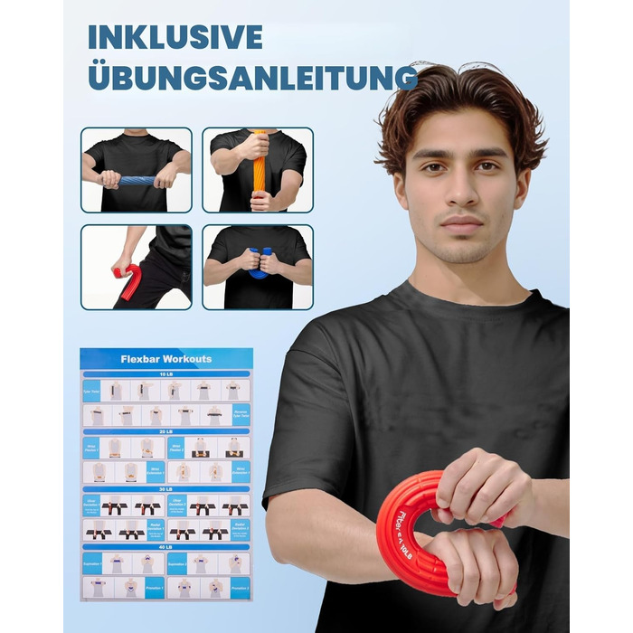Fitense Flex Therapie Bar Kit: Набір для реабілітації та зміцнення кистей рук (блакитний, чорний, жовтий, сірий)