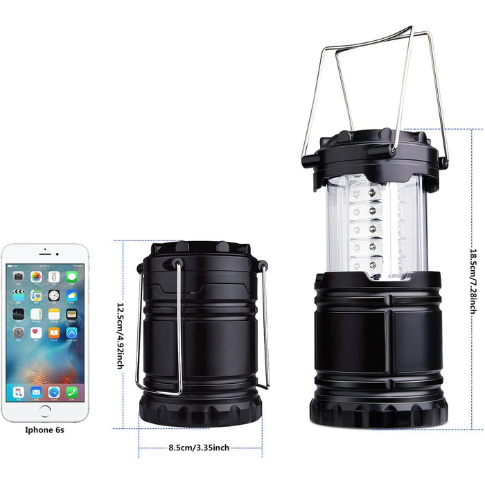 Кемпінгова лампа Diealles, 2 шт. 30 LED, водонепроникна, з гачком, для намету, походів, риболовлі, надзвичайних ситуацій, чорна