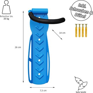 WELLGRO Тримач для велосипеда на стіну - сталевий кронштейн, гачок, стійка для велосипеда - колір на вибір (Блакитний)