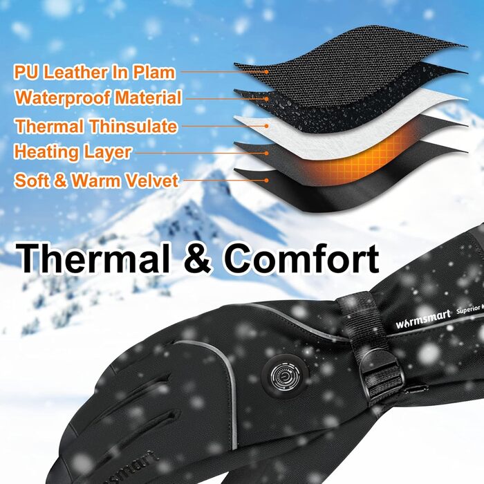 Обогревні рукавиці для чоловіків, 7.4V 3000Ah, чорні, для катання на мотоциклі та активного відпочинку