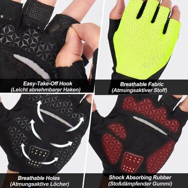ROTTO Велосипедні рукавички напівпальці, посилені, для шосе, гірського велосипеда, їзди, унісекс (неоновий жовтий, M)