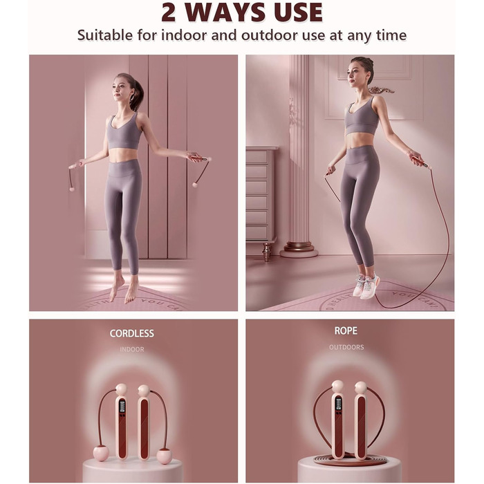 Стрибкове канат Flintronic з лічильником, регульований, з підшипниками та неслизькими ручками, інтелектуальний, з вагою, для тренувань, фітнесу, боксу, рожевий #5