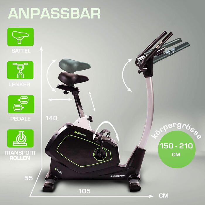 Велотренажер Christopeit Sport Eco 1000 з генератором, магнітною системою гальмування, USB, підтримкою Kinomap, до 150 кг