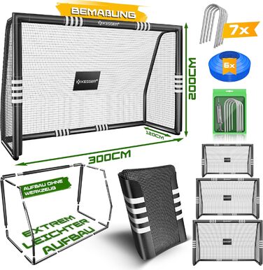 Ворота для футболу KESSER® для саду, 300 см, міцні, для тренувань, чорні