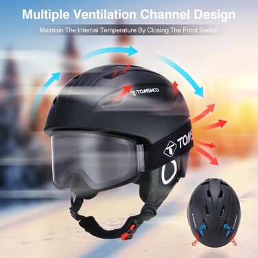 Шолом для лиж та сноуборду TOMSHOO з візором та навушниками, чорний, унісекс, M