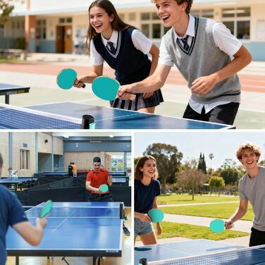 Набір для пінг-понгу для 2 гравців – 2 ракетки, сітка, 6 м'ячів – для гри в приміщенні та на вулиці, блакитний/зелений