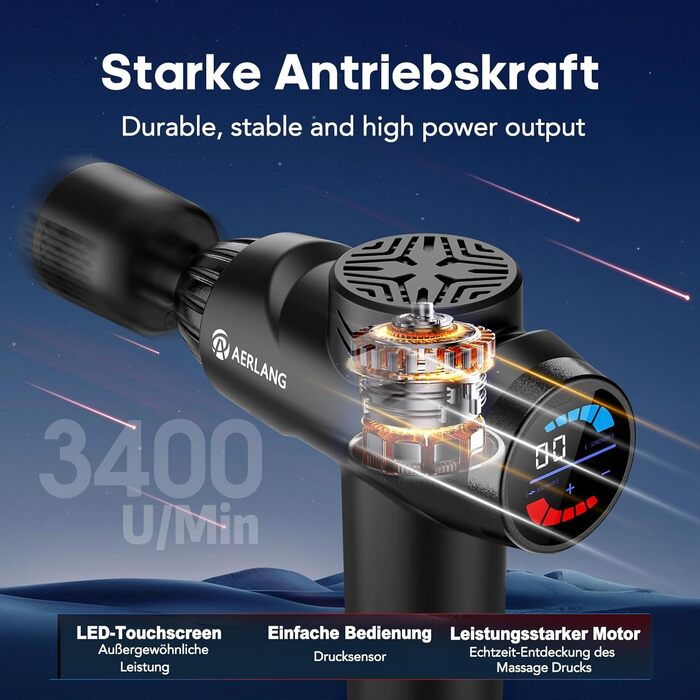 Масажер AERLANG з підігрівом та охолодженням: для зняття м'язового болю, 7 насадок, тиха робота, ідеальний подарунок для чоловіків (чорний)