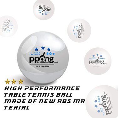 PPONG Набір тенісних кульок для настільного тенісу – 24 шт. – 3 зірки, 40+ Pro ABS, білі – високопродуктивні кульки для гри в приміщенні та на вулиці