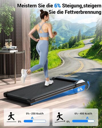 Бігова доріжка DeerRun Walking Pad з ухилом 6%, для дому та офісу, з додатком, LED-дисплеєм, пультом ДУ, до 136 кг, матово-чорна