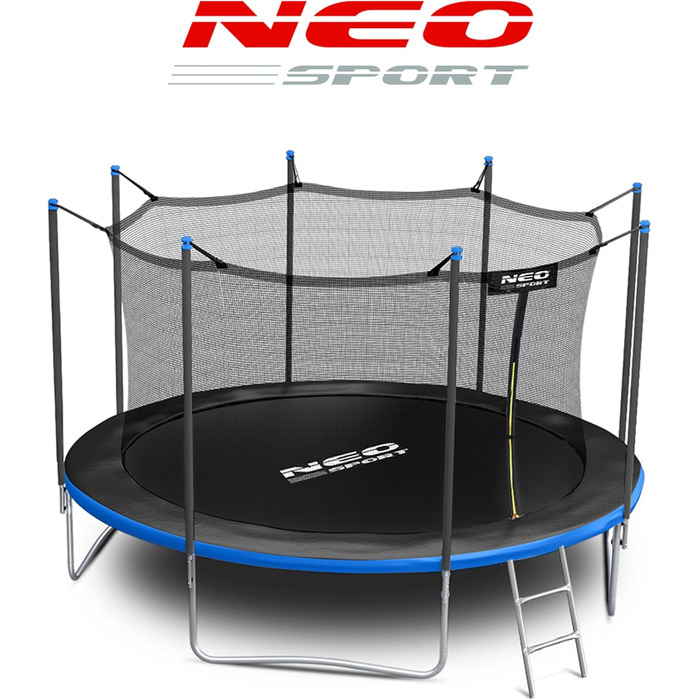 Трамплін Neo-Sport для дітей на відкритий простір з захисним сіткою та сходами. Діаметр 374 см (12 футів). Погодні умови, стійкий до іржі, безпечний та надійний.