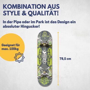 Скейтборд Best Sporting Green Ghost 78,5x20,4 см для дорослих, дерев'яний та алюмінієвий, підшипники ABEC 5, універсальний розмір
