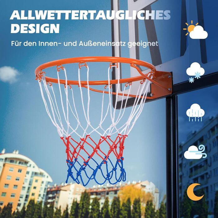 Баскетбольне кільце Gymax Ø 45/37 см з сіткою та кріпленням для вулиці та залу